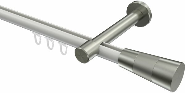 Innenlauf Gardinenstange Aluminium / Metall 20 mm Ø PRESTIGE - Tanara Weiß / Edelstahl-Optik 200 cm