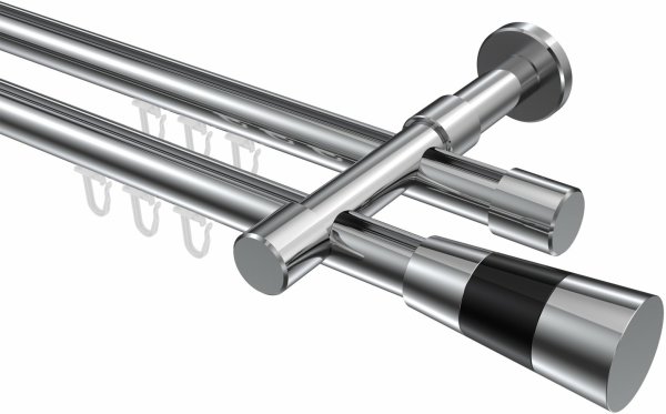 Innenlauf Gardinenstange Aluminium / Metall 20 mm Ø 2-läufig PRESTIGE - Tanara Chrom 180 cm