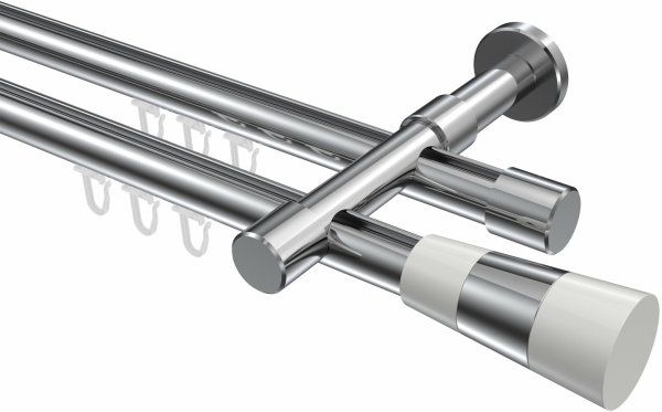 Innenlauf Gardinenstange Aluminium / Metall 20 mm Ø 2-läufig PRESTIGE - Tanara Chrom 200 cm