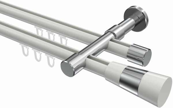 Innenlauf Gardinenstange Aluminium / Metall 20 mm Ø 2-läufig PRESTIGE - Tanara Weiß / Chrom 160 cm
