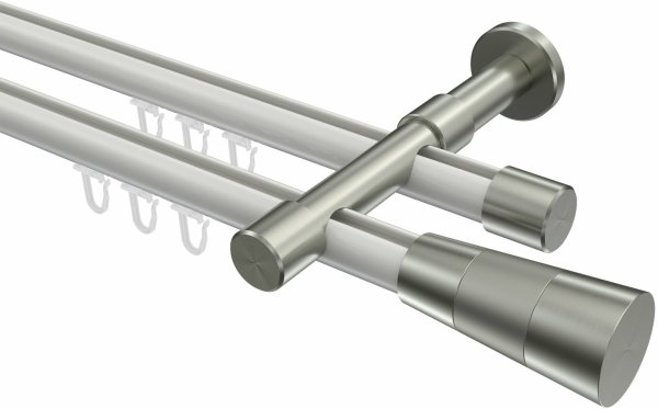 Innenlauf Gardinenstange Aluminium / Metall 20 mm Ø 2-läufig PRESTIGE - Tanara Weiß / Edelstahl-Optik 600 cm (3 x 200 cm)
