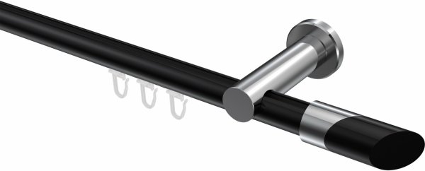 Innenlauf Gardinenstange Aluminium / Metall 20 mm Ø PLATON - Verano Schwarz / Chrom 160 cm