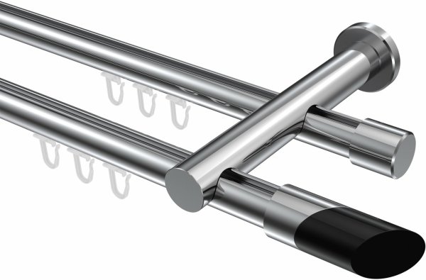 Innenlauf Gardinenstange Aluminium / Metall 20 mm Ø 2-läufig PLATON - Verano Chrom 440 cm (2 x 220 cm)