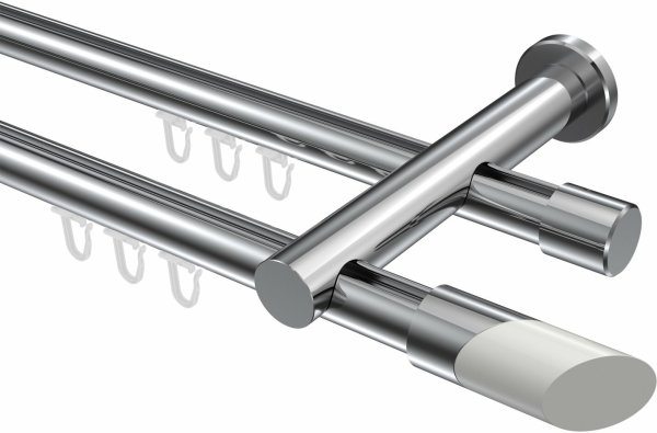 Innenlauf Gardinenstange Aluminium / Metall 20 mm Ø 2-läufig PLATON - Verano Chrom 140 cm