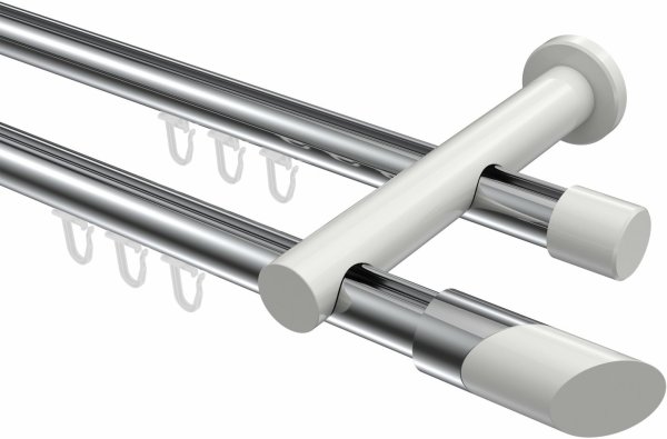 Innenlauf Gardinenstange Aluminium / Metall 20 mm Ø 2-läufig PLATON - Verano Chrom / Weiß 120 cm