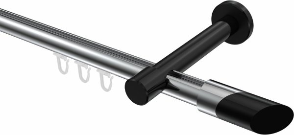 Innenlauf Gardinenstange Aluminium / Metall 20 mm Ø PRESTIGE - Verano Chrom / Schwarz 280 cm (2 x 140 cm)