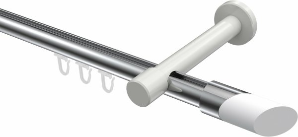 Innenlauf Gardinenstange Aluminium / Metall 20 mm Ø PRESTIGE - Verano Chrom / Weiß 160 cm