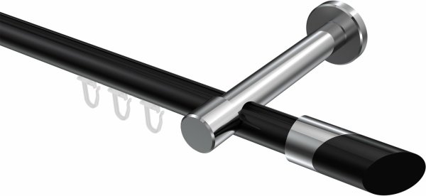 Innenlauf Gardinenstange Aluminium / Metall 20 mm Ø PRESTIGE - Verano Schwarz / Chrom 440 cm (2 x 220 cm)
