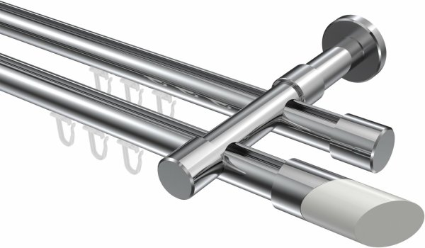 Innenlauf Gardinenstange Aluminium / Metall 20 mm Ø 2-läufig PRESTIGE - Verano Chrom 280 cm (2 x 140 cm)