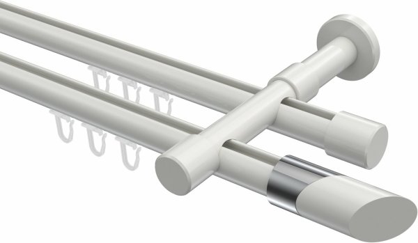 Innenlauf Gardinenstange Aluminium / Metall 20 mm Ø 2-läufig PRESTIGE - Verano Weiß 140 cm