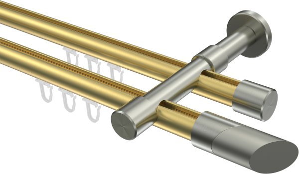 Innenlauf Gardinenstange Messing-Optik / Edelstahl-Optik 20 mm Ø 2-läufig PRESTIGE - Verano 220 cm