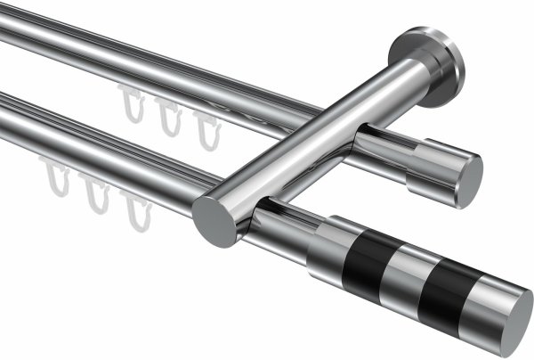 Innenlauf Gardinenstange Aluminium / Metall 20 mm Ø 2-läufig PLATON - Mavell Chrom 400 cm (2 x 200 cm)