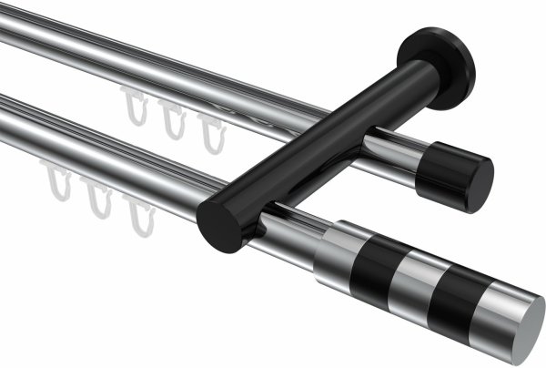 Innenlauf Gardinenstange Aluminium / Metall 20 mm Ø 2-läufig PLATON - Mavell Chrom / Schwarz 100 cm