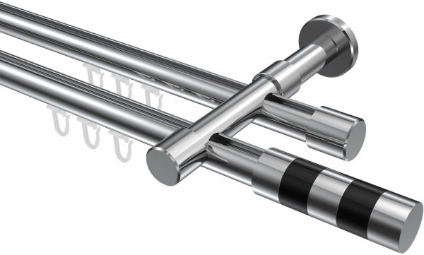 Innenlauf Gardinenstange Aluminium / Metall 20 mm Ø 2-läufig PRESTIGE - Mavell Chrom 280 cm (2 x 140 cm)