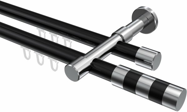 Innenlauf Gardinenstange Aluminium / Metall 20 mm Ø 2-läufig PRESTIGE - Mavell Schwarz / Chrom 100 cm