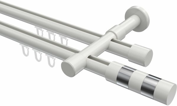 Innenlauf Gardinenstange Aluminium / Metall 20 mm Ø 2-läufig PRESTIGE - Mavell Weiß 280 cm (2 x 140 cm)