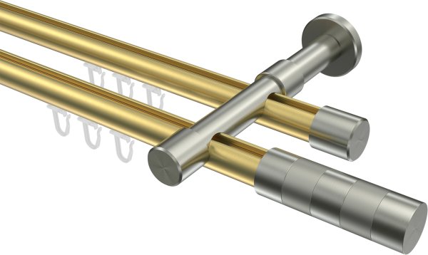 Innenlauf Gardinenstange Messing-Optik / Edelstahl-Optik 20 mm Ø 2-läufig PRESTIGE - Mavell 100 cm