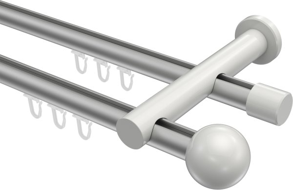 Innenlauf Gardinenstange Aluminium / Metall 20 mm Ø 2-läufig PLATON - Luino Silbergrau / Weiß 100 cm