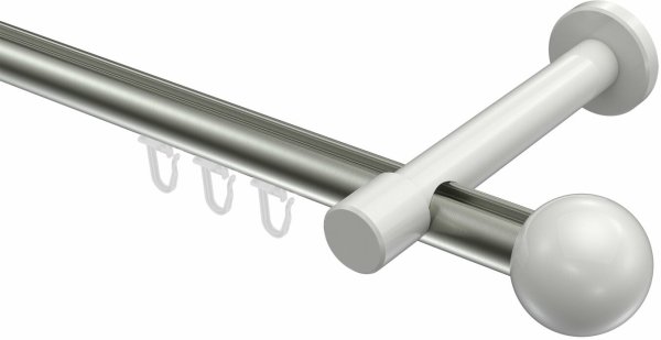 Innenlauf Gardinenstange Aluminium / Metall 20 mm Ø PRESTIGE - Luino Edelstahl-Optik / Weiß 100 cm