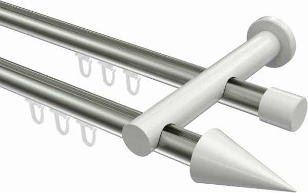 Innenlauf Gardinenstange Aluminium / Metall 20 mm Ø 2-läufig PLATON - Savio Edelstahl-Optik / Weiß 100 cm