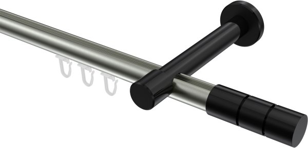 Innenlauf Gardinenstange Aluminium / Metall 20 mm Ø PRESTIGE - Elanto Edelstahl-Optik / Schwarz 100 cm