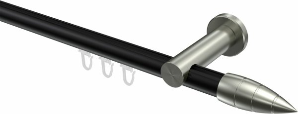 Innenlauf Gardinenstange Aluminium / Metall 20 mm Ø PLATON - Samanto Schwarz / Edelstahl-Optik 100 cm