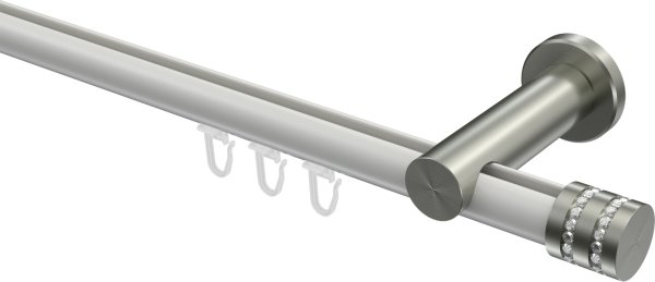 Innenlauf Gardinenstange Aluminium / Metall 20 mm Ø PLATON - Estana Weiß / Edelstahl-Optik 100 cm