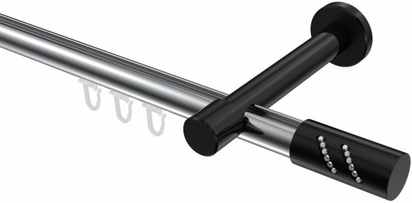 Innenlauf Gardinenstange Aluminium / Metall 20 mm Ø PRESTIGE - Zoena Chrom / Schwarz 100 cm