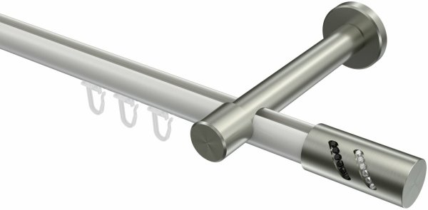Innenlauf Gardinenstange Aluminium / Metall 20 mm Ø PRESTIGE - Zoena Weiß / Edelstahl-Optik 140 cm