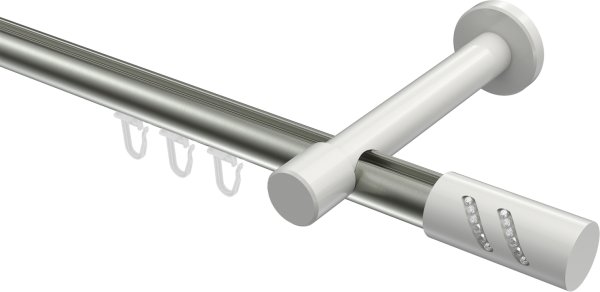 Innenlauf Gardinenstange Aluminium / Metall 20 mm Ø PRESTIGE - Zoena Edelstahl-Optik / Weiß 100 cm