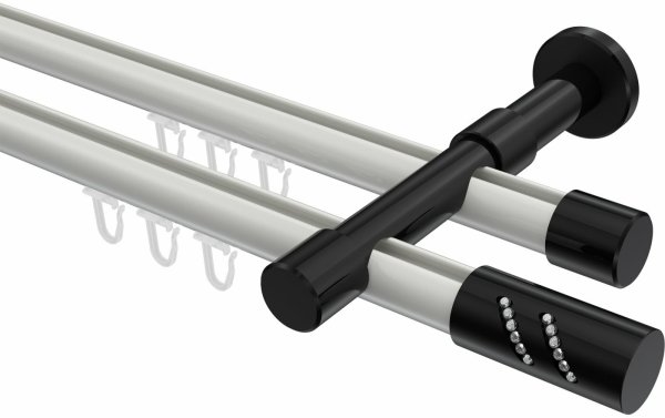Innenlauf Gardinenstange Aluminium / Metall 20 mm Ø 2-läufig PRESTIGE - Zoena Weiß / Schwarz 120 cm