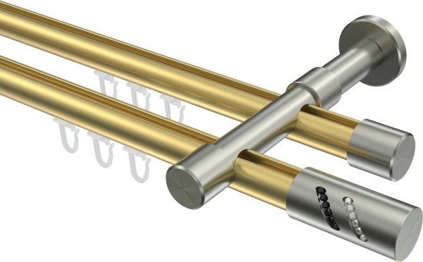 Innenlauf Gardinenstange Messing-Optik / Edelstahl-Optik 20 mm Ø 2-läufig PRESTIGE - Zoena 140 cm