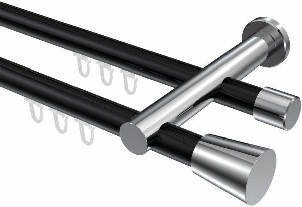 Innenlauf Gardinenstange Aluminium / Metall 20 mm Ø 2-läufig PLATON - Sitra Schwarz / Chrom 100 cm