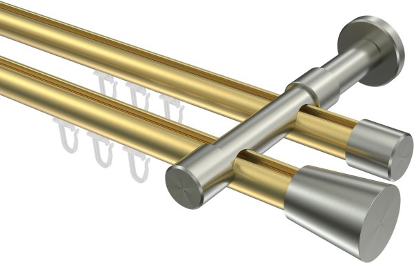 Innenlauf Gardinenstange Messing-Optik / Edelstahl-Optik 20 mm Ø 2-läufig PRESTIGE - Sitra 100 cm