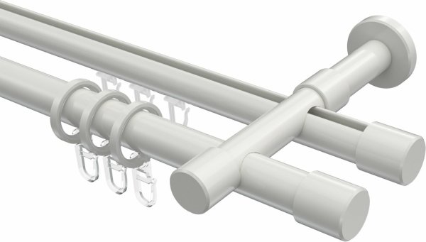 Rundrohr-Innenlauf Gardinenstange Aluminium / Metall 20 mm Ø 2-läufig PRESTIGE - Santo Weiß 400 cm (2 x 200 cm)