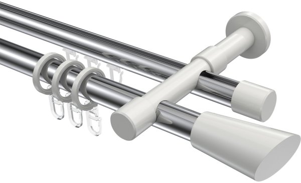 Rundrohr-Innenlauf Gardinenstange Aluminium / Metall 20 mm Ø 2-läufig PRESTIGE - Bento Chrom / Weiß 140 cm