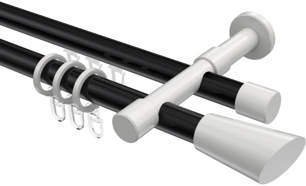 Rundrohr-Innenlauf Gardinenstange Aluminium / Metall 20 mm Ø 2-läufig PRESTIGE - Bento Schwarz / Weiß 200 cm