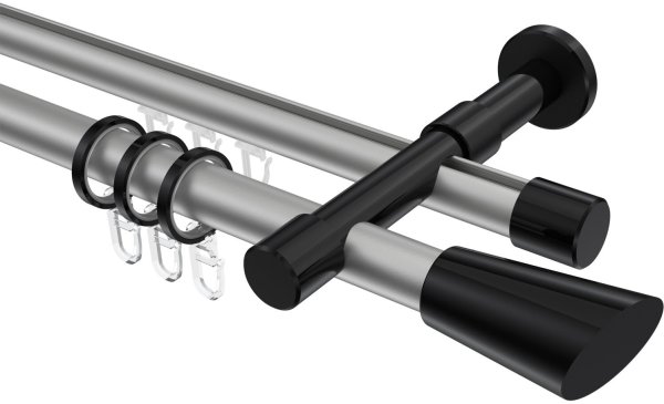 Rundrohr-Innenlauf Gardinenstange Aluminium / Metall 20 mm Ø 2-läufig PRESTIGE - Bento Silbergrau / Schwarz 160 cm