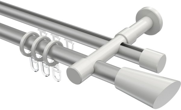 Rundrohr-Innenlauf Gardinenstange Aluminium / Metall 20 mm Ø 2-läufig PRESTIGE - Bento Silbergrau / Weiß 160 cm