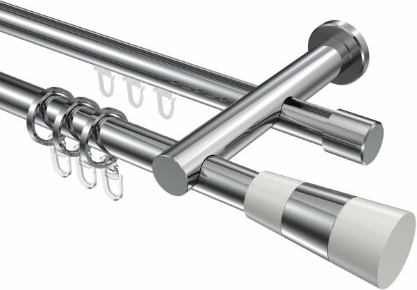 Rundrohr-Innenlauf Gardinenstange Aluminium / Metall 20 mm Ø 2-läufig PLATON - Tanara Chrom 220 cm