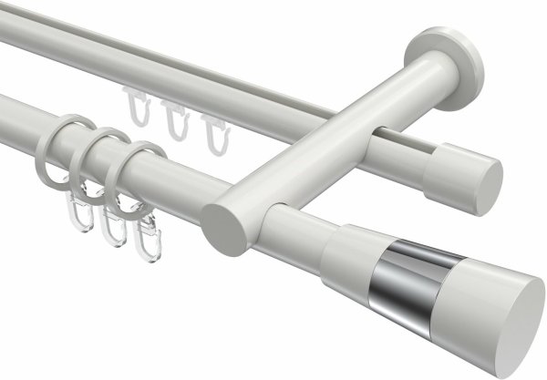 Rundrohr-Innenlauf Gardinenstange Aluminium / Metall 20 mm Ø 2-läufig PLATON - Tanara Weiß 180 cm