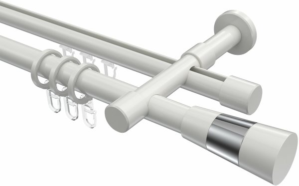 Rundrohr-Innenlauf Gardinenstange Aluminium / Metall 20 mm Ø 2-läufig PRESTIGE - Tanara Weiß 160 cm
