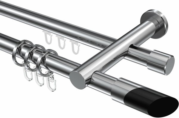 Rundrohr-Innenlauf Gardinenstange Aluminium / Metall 20 mm Ø 2-läufig PLATON - Verano Chrom 540 cm (3 x 180 cm)
