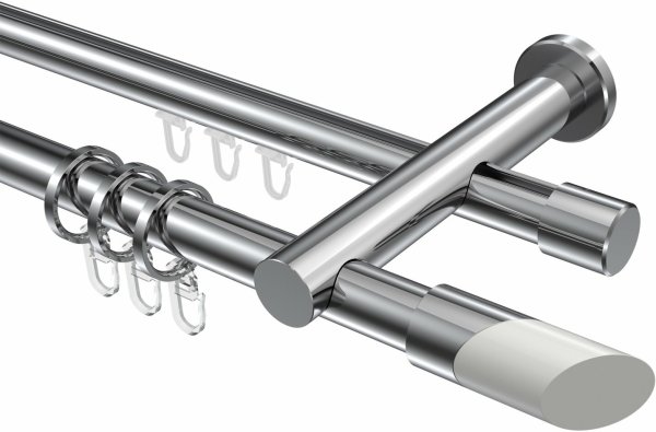 Rundrohr-Innenlauf Gardinenstange Aluminium / Metall 20 mm Ø 2-läufig PLATON - Verano Chrom 160 cm
