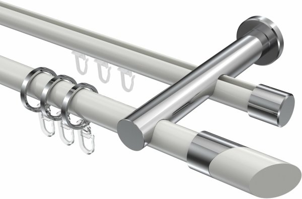 Rundrohr-Innenlauf Gardinenstange Aluminium / Metall 20 mm Ø 2-läufig PLATON - Verano Weiß / Chrom 180 cm
