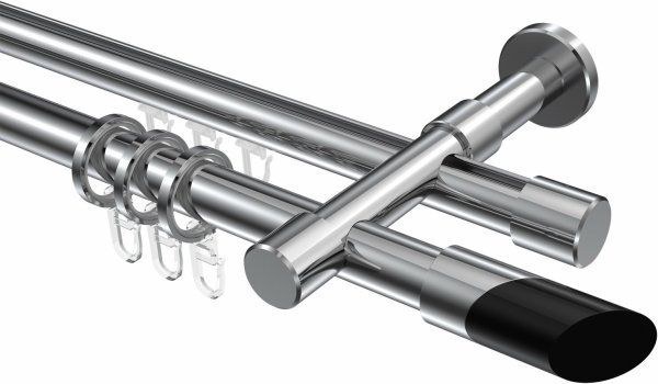 Rundrohr-Innenlauf Gardinenstange Aluminium / Metall 20 mm Ø 2-läufig PRESTIGE - Verano Chrom 240 cm