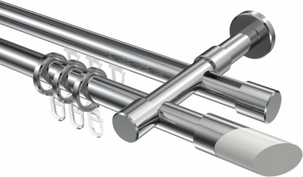 Rundrohr-Innenlauf Gardinenstange Aluminium / Metall 20 mm Ø 2-läufig PRESTIGE - Verano Chrom 320 cm (2 x 160 cm)