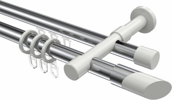 Rundrohr-Innenlauf Gardinenstange Aluminium / Metall 20 mm Ø 2-läufig PRESTIGE - Verano Chrom / Weiß 120 cm