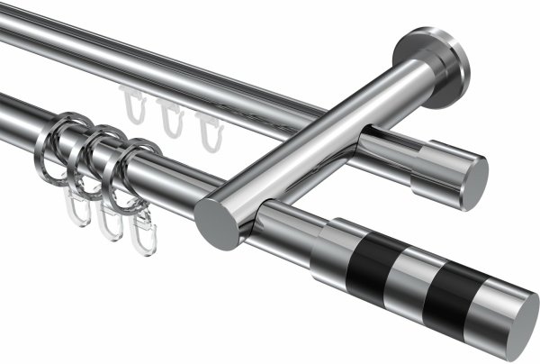 Rundrohr-Innenlauf Gardinenstange Aluminium / Metall 20 mm Ø 2-läufig PLATON - Mavell Chrom 320 cm (2 x 160 cm)
