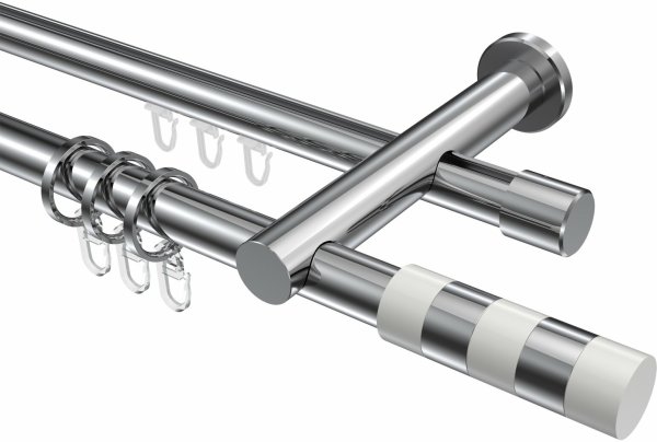 Rundrohr-Innenlauf Gardinenstange Aluminium / Metall 20 mm Ø 2-läufig PLATON - Mavell Chrom 400 cm (2 x 200 cm)